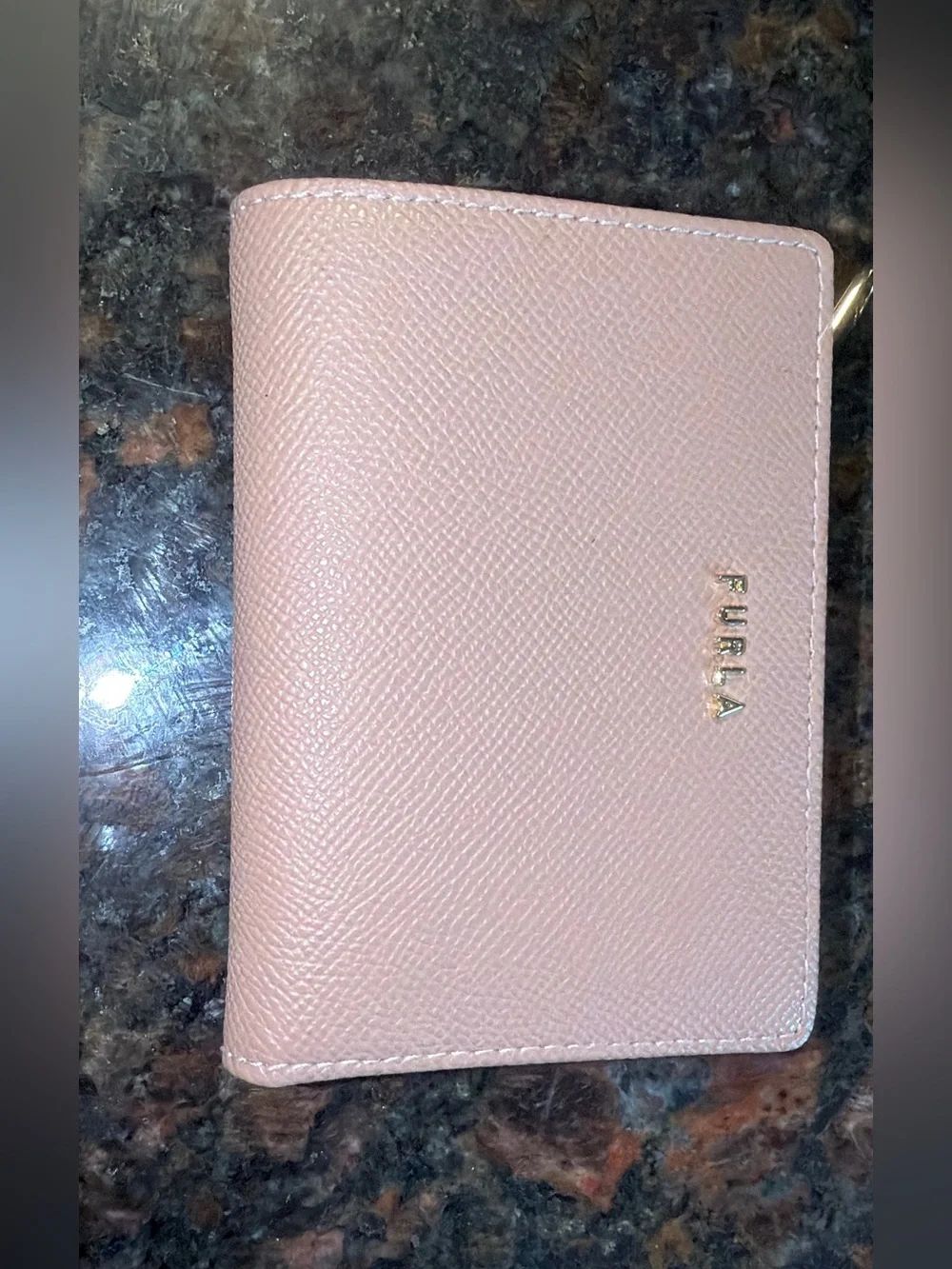 Furla Blush Pink Leather Card Holder with Gold Logo